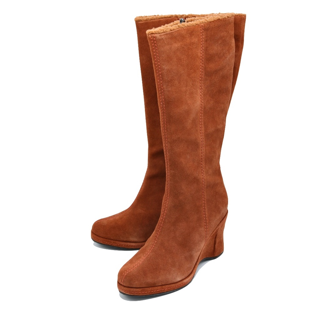 VICTORIA’S SECRET x COLIN STUART Suede Boots Wedge Heel Rust Cognac